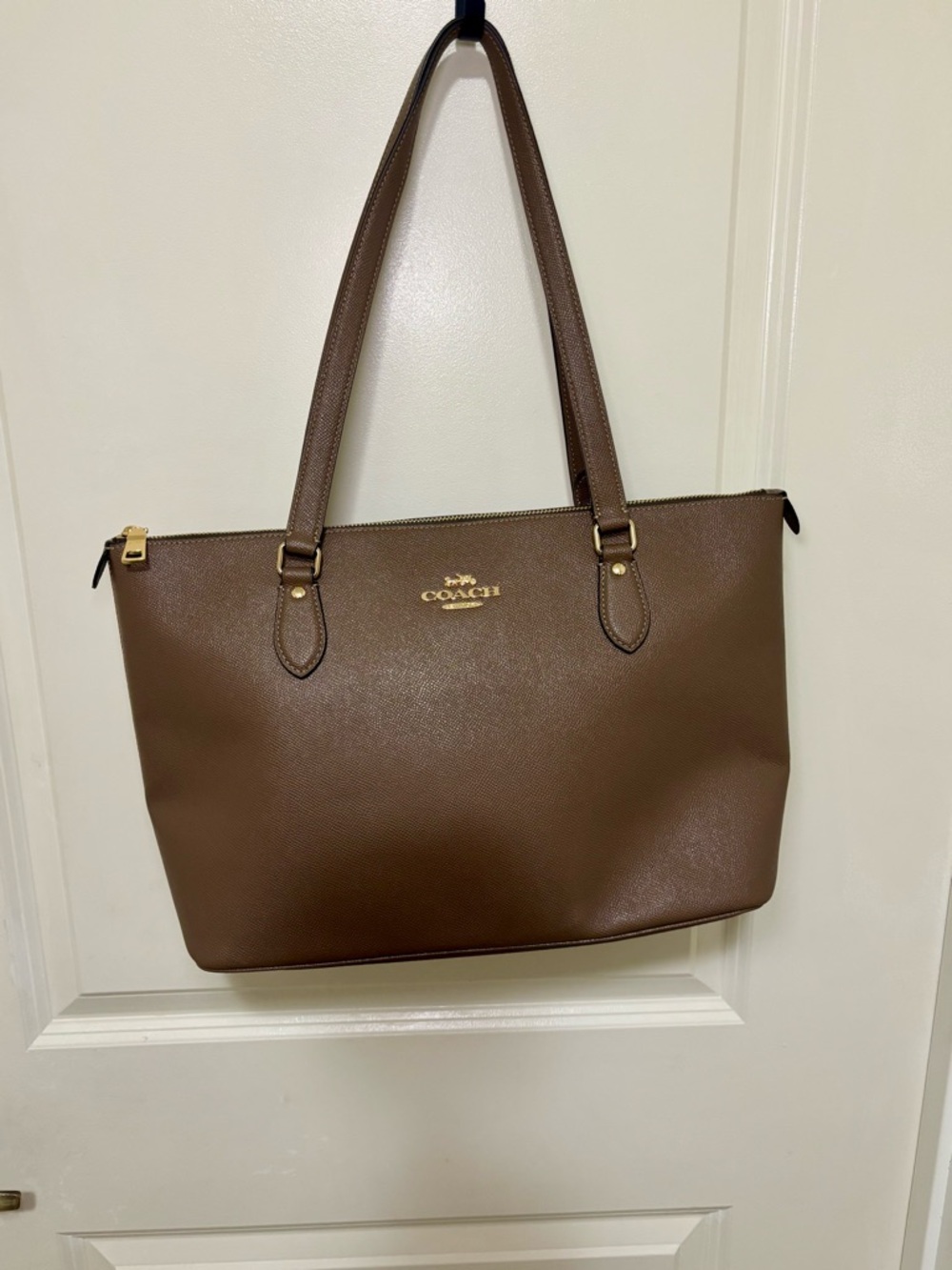 Coach Brown Pebbled Leather Tote with Gold Hardware